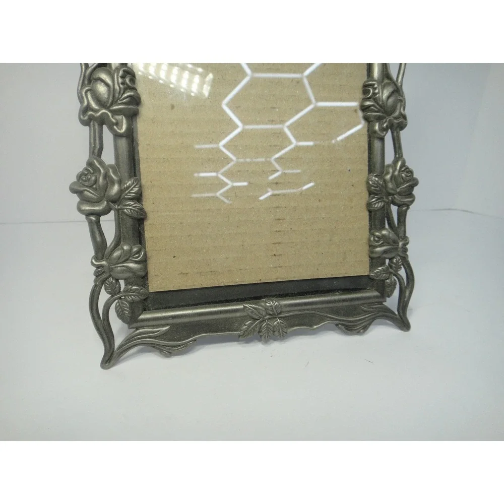 Vintage Art Nouveau Style Pewter Tone Rose Floral 5x7